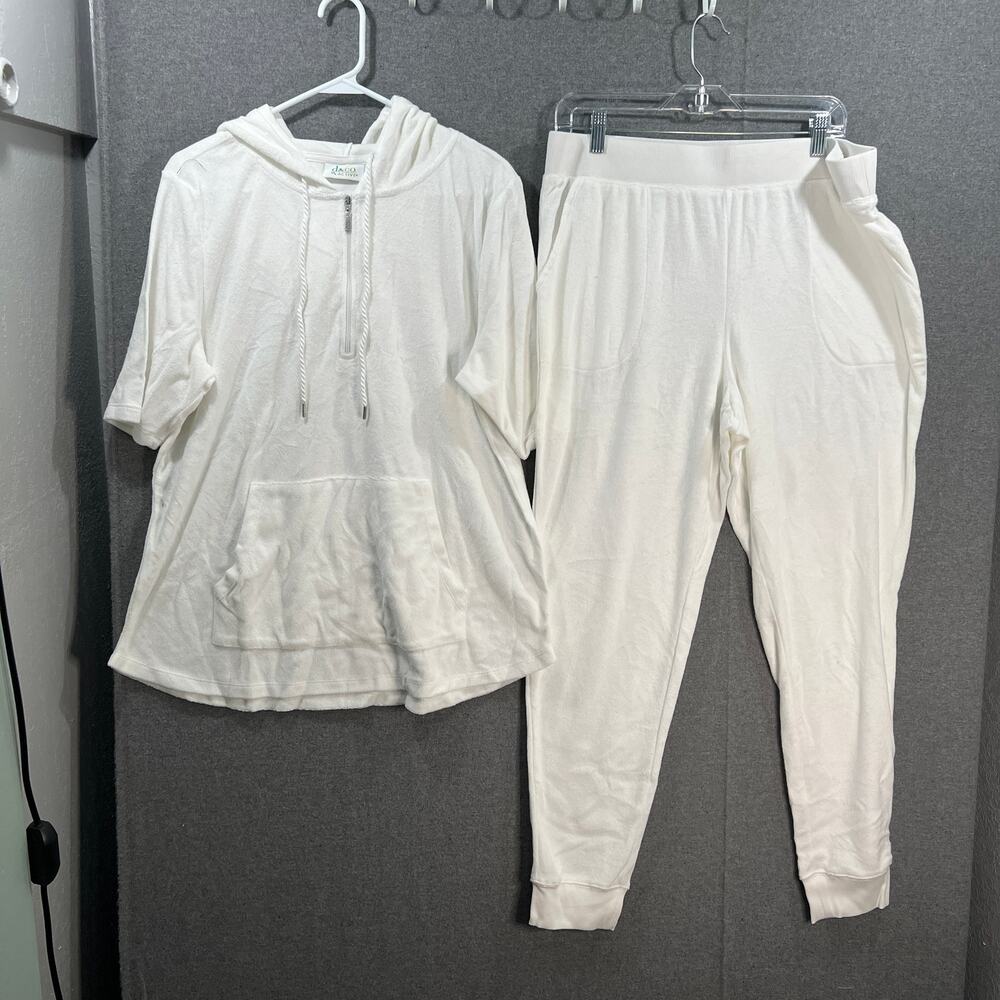 Denim & Co. Active Knit Terry Half Zip Top w/ Jogger Pants White, Large